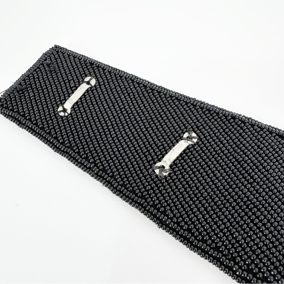 Vintage Satin Beaded Belt Black Gold Silver Pewter - Picture 5 of 8